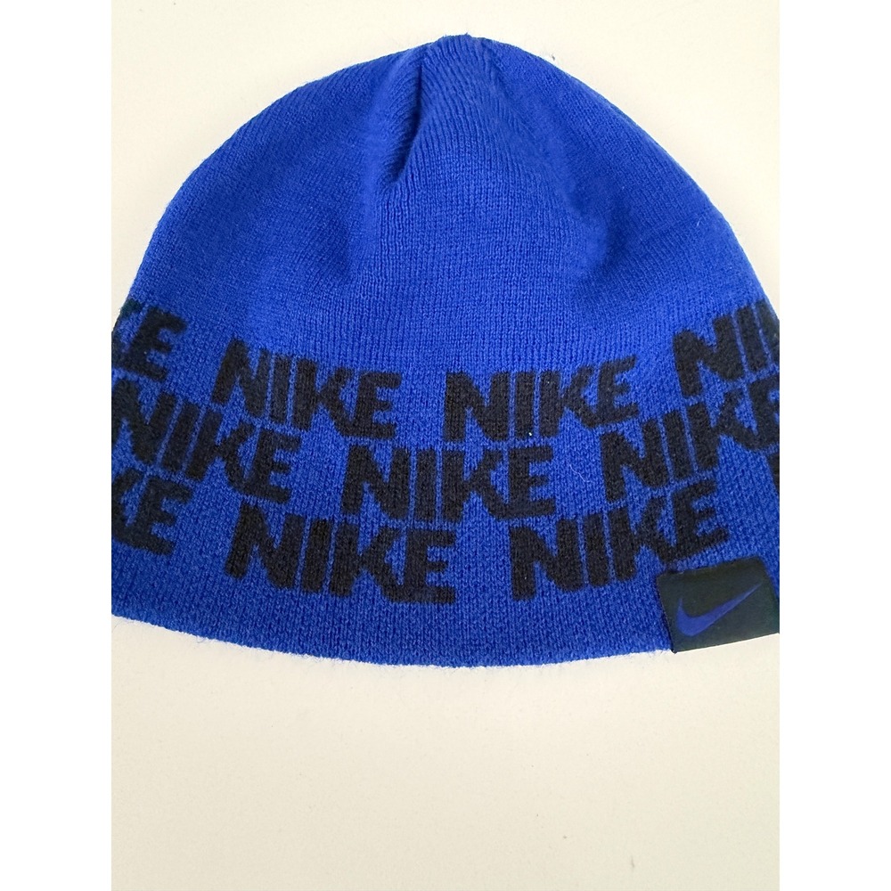Nike Kids Royal Blue Black Logo Knit Beanie Winter Hat 8-20 2461-142